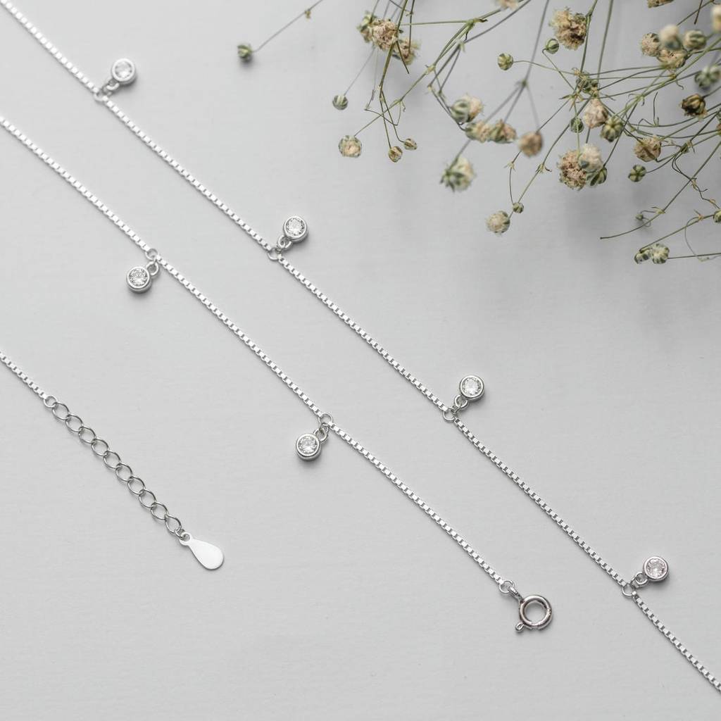 Zavya Drop Rhodium Plated 925 Sterling Silver Anklet : ANK-60104-PAIR