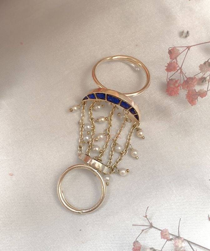 925 Pure Silver Pardaah Ring In Blue Glass Stone : RG028