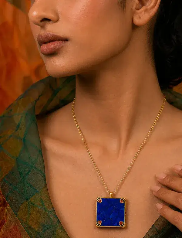 Lapis Lazuli Square Pendant Necklace : AWN-224