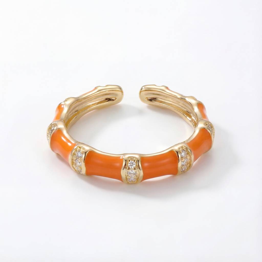 Korean Ivory Enamel & Gold Bamboo Wrap Ring : YUFSRG005-OG