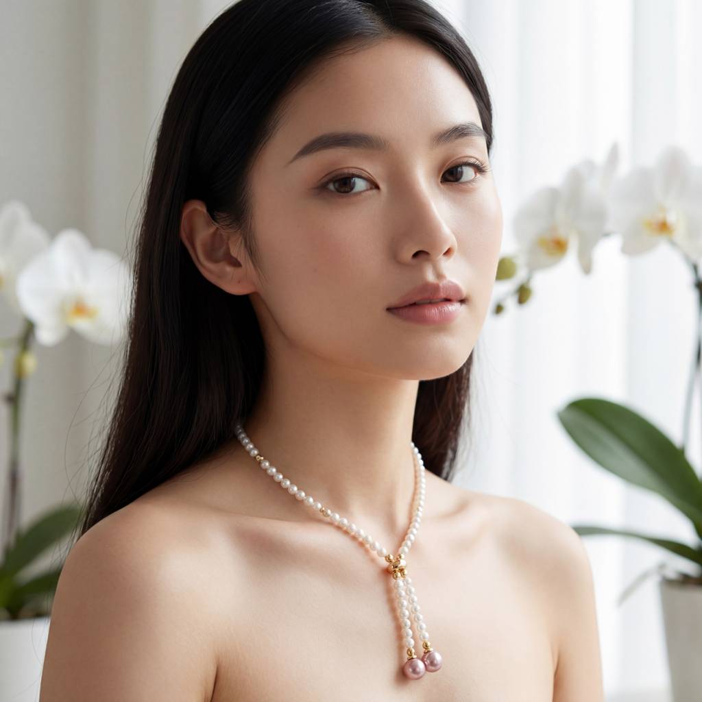 Korean Mauve Drop Pearl Lariat : YUFSNL257