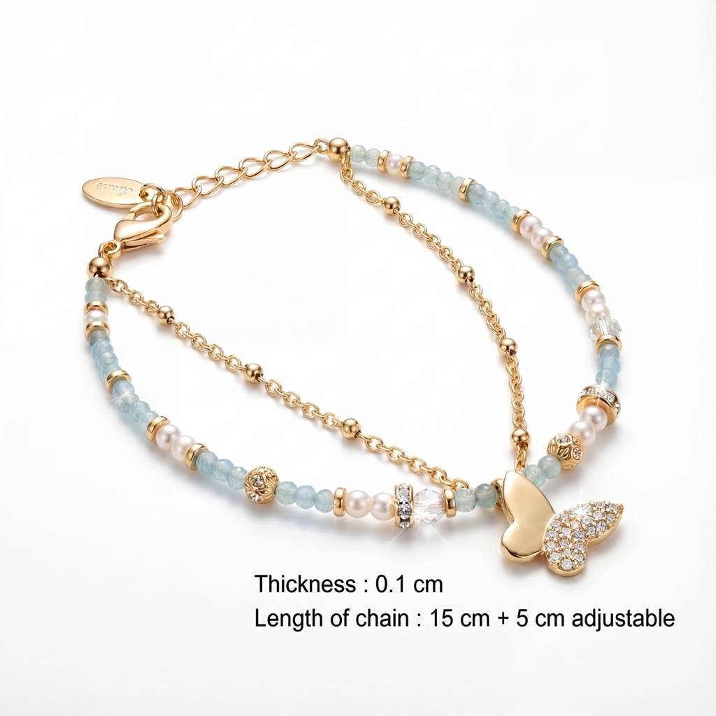 Korean Azure Butterfly Multi-Strand Charm Bracelet : YUFSBR203