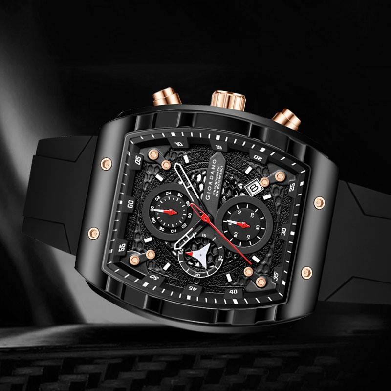 Giordano Square Dial Multifuncational Watch For Men With Stylish Design, Waterproof, Date Display & Silicone Strap : GZ-50123-01