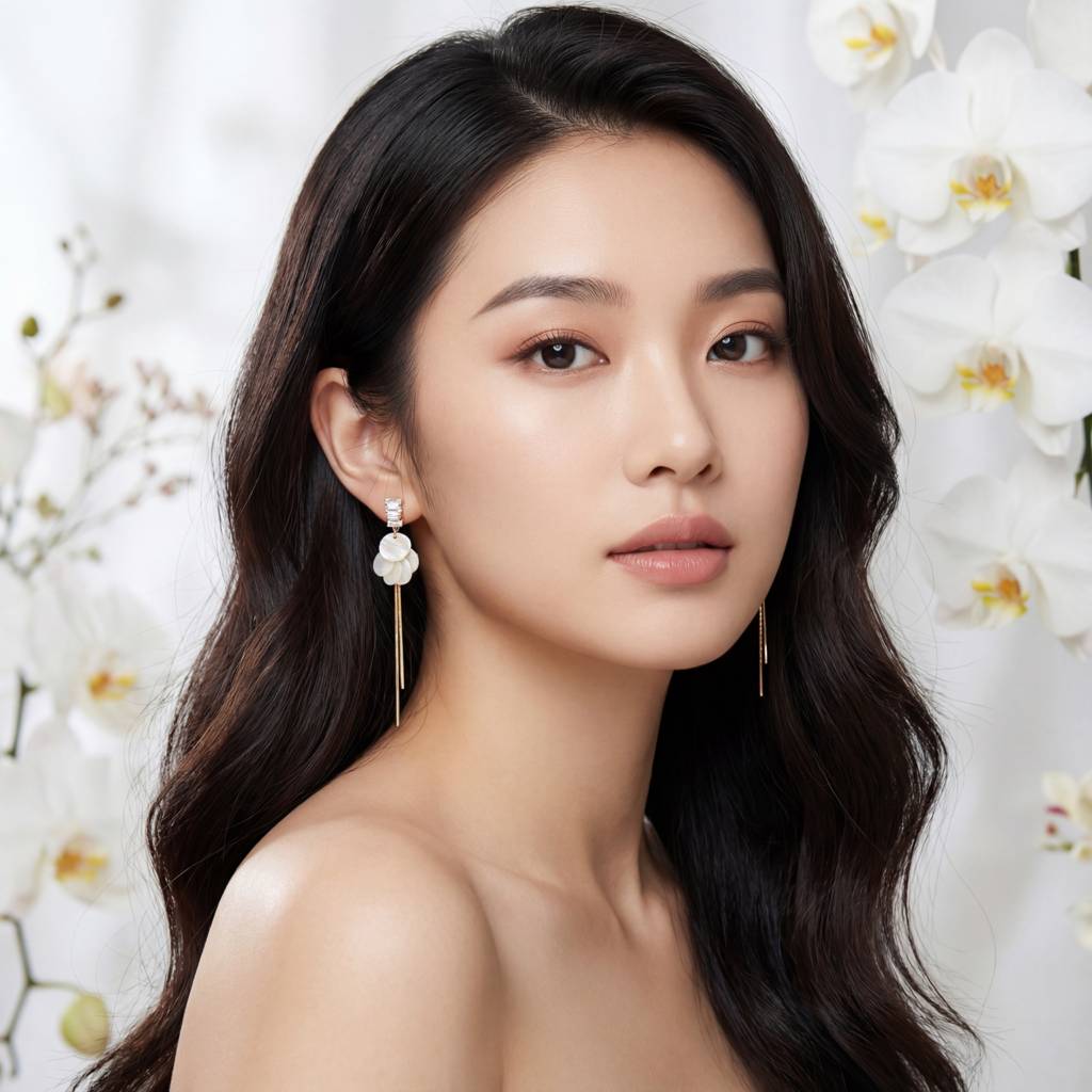 Korean Moonlight Shimmer Tiered Drop Earrings : YUFSER246