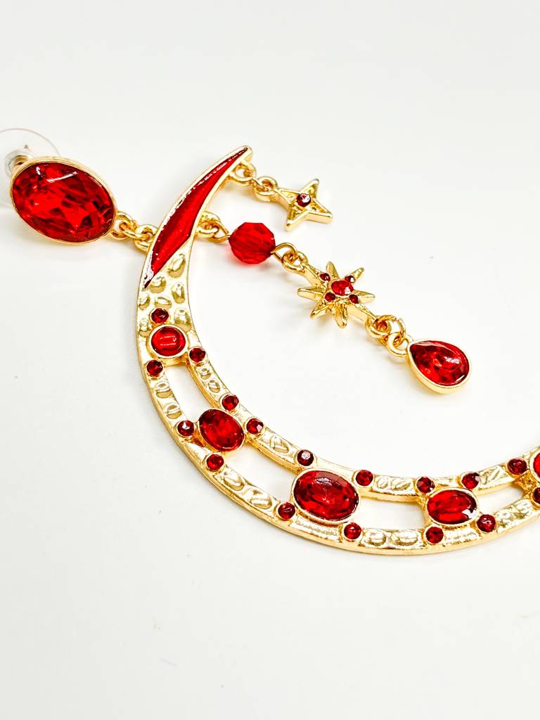 Vintage Red Moon Statement Earrings : E0003