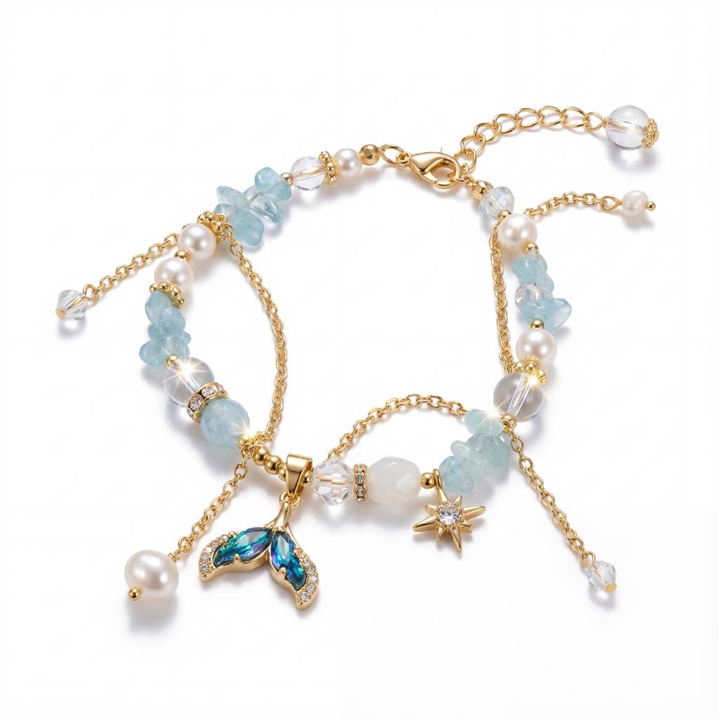 Korean Azure Mermaid & Star Layered Charm Bracelet : YUFSBR222