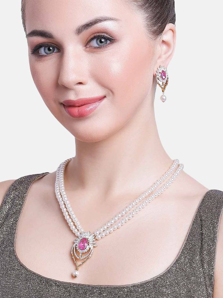 Estele Gold & Rhodium Plated Versatiloe Pearl Jewellery Set For Women : 9056NKER