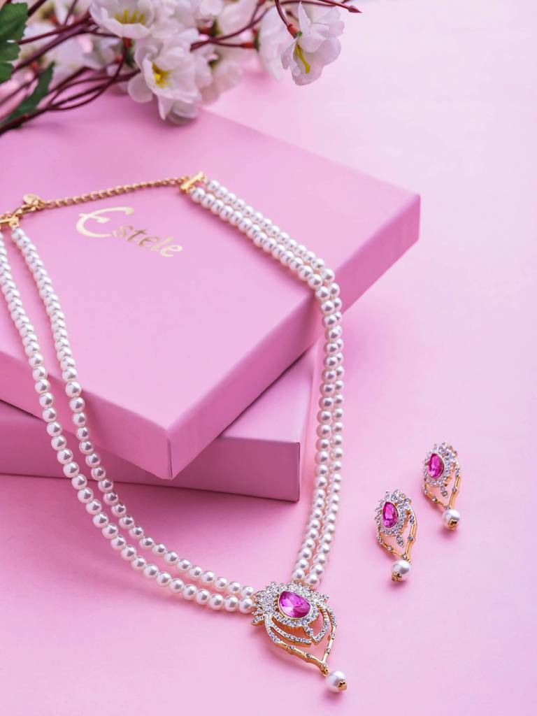 Estele Gold & Rhodium Plated Versatiloe Pearl Jewellery Set For Women : 9056NKER