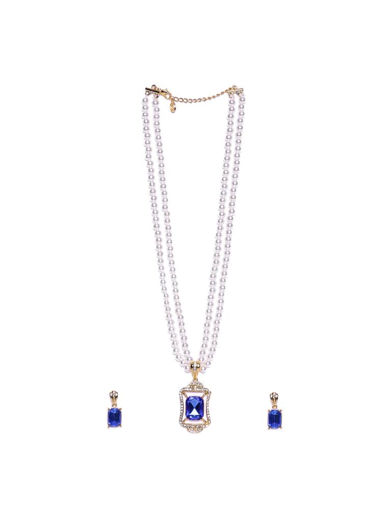 Estele Gold Plated Sophisticated Pearl Jewellery Set With Amethyst Stone For Women : 9057NKER