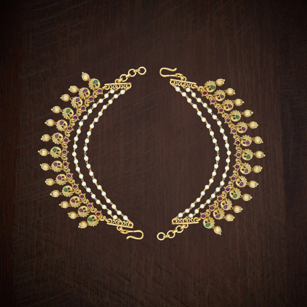 Luxury Temple Jewellery Ear Chain | Wedding & Festive Gold Look : V-1309