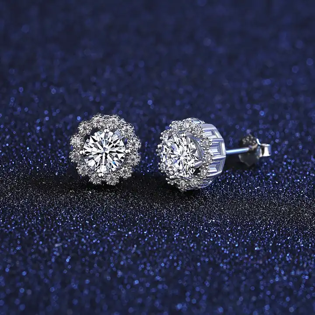 Frosted Halo Moissanite Stud Earrings And Pendant For Women And Girls : FrostedHalo_MSN005