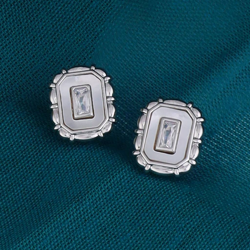Attractive Round Mother Pearl Silver Plated Combo Set Of 2 Stud Earring For Women : 90SE18_90SE86