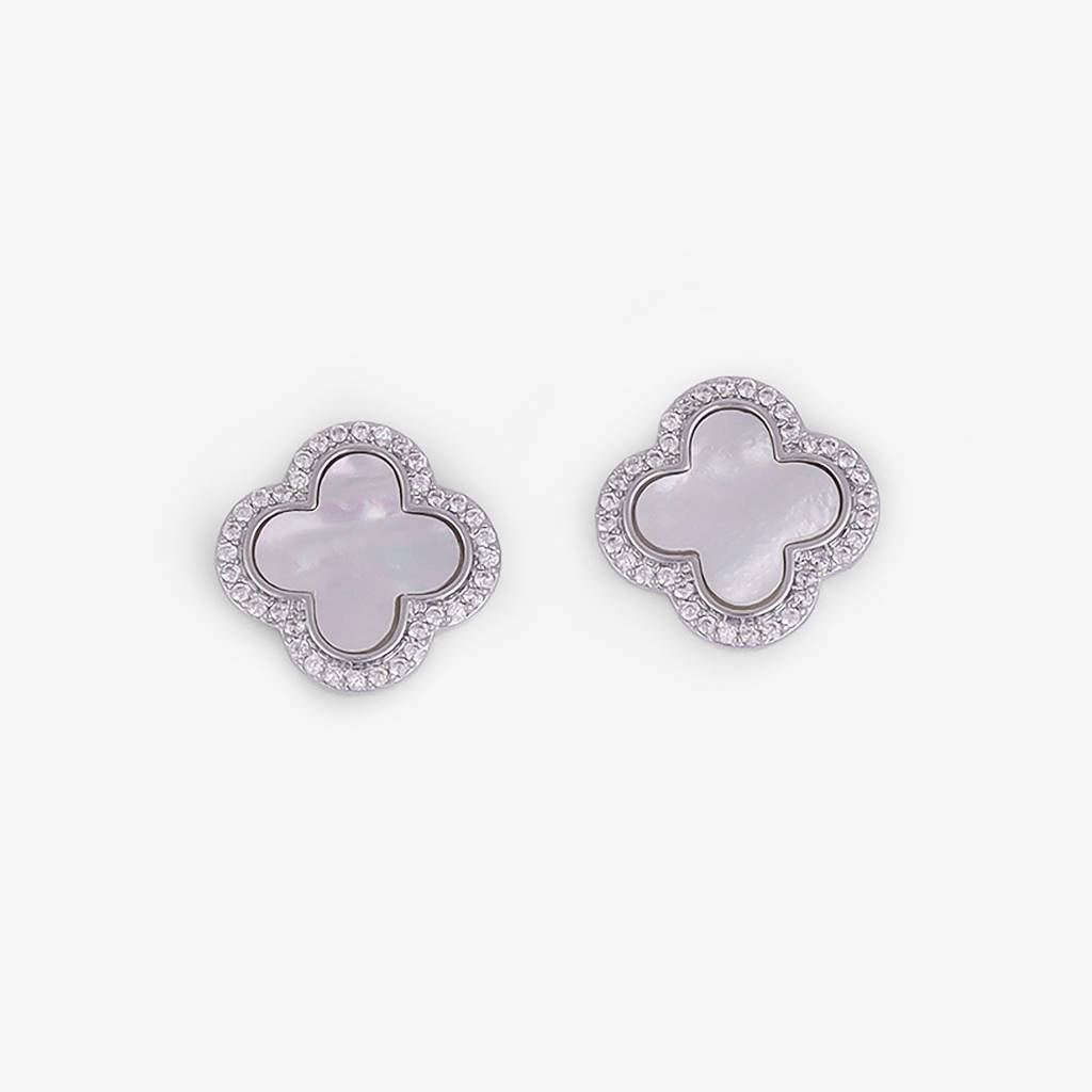 Western Style Leaf Design Silver Plated Stud Earring For Women : 90SE28