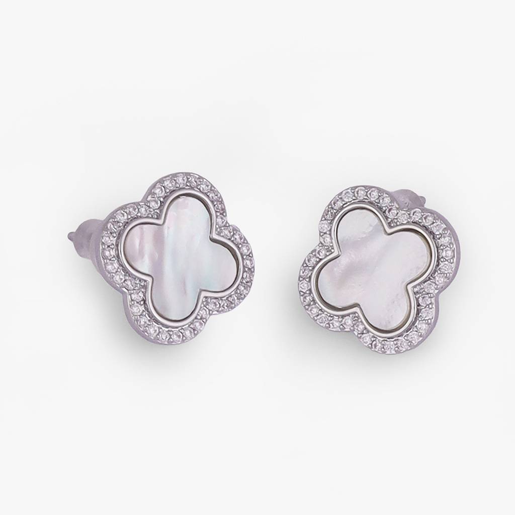 Western Style Leaf Design Silver Plated Stud Earring For Women : 90SE28