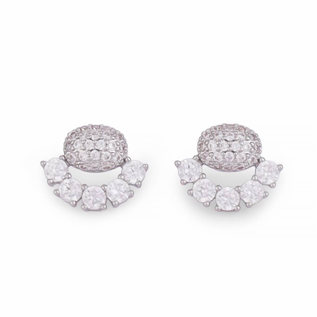 Fancy Oval Shape Studded Cz Silver Plated Combo Set Of 2 Stud Earring For Women : 90SE67_90SE35