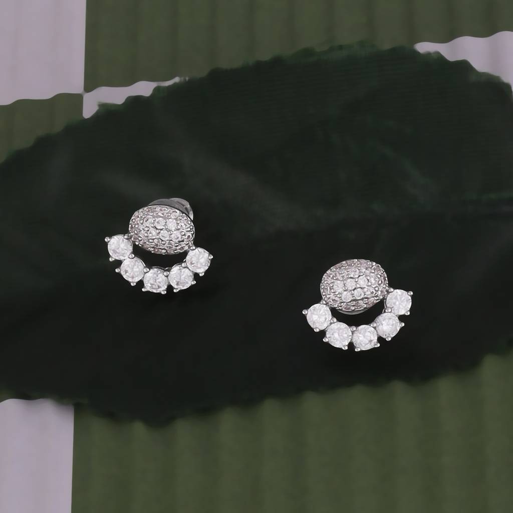 Fancy Oval Shape Studded Cz Silver Plated Combo Set Of 2 Stud Earring For Women : 90SE67_90SE35
