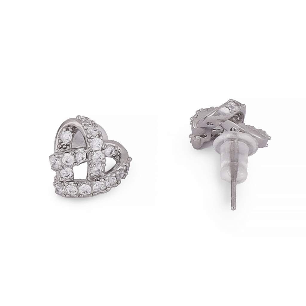 Modern Heart Shape Silver Plated Stud Earring For Women : 90SE62