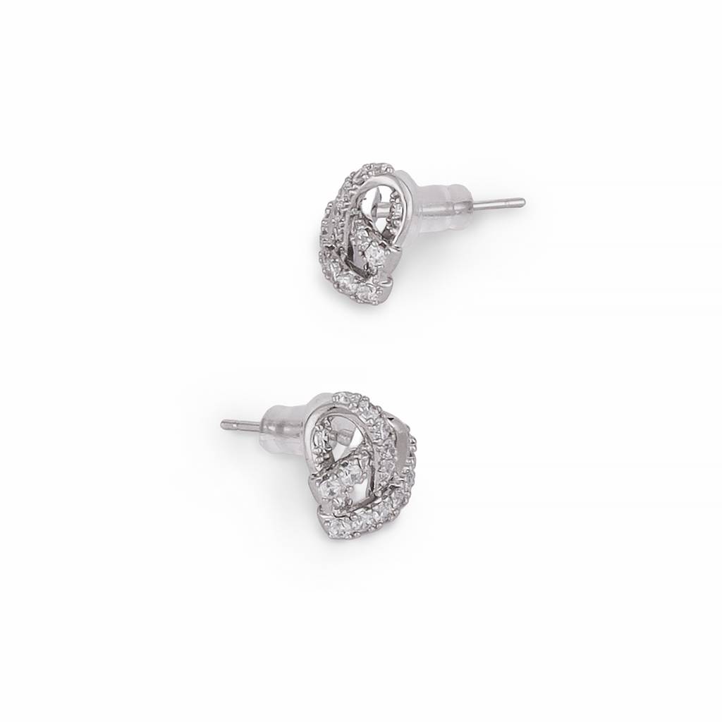 Modern Heart Shape Silver Plated Stud Earring For Women : 90SE62