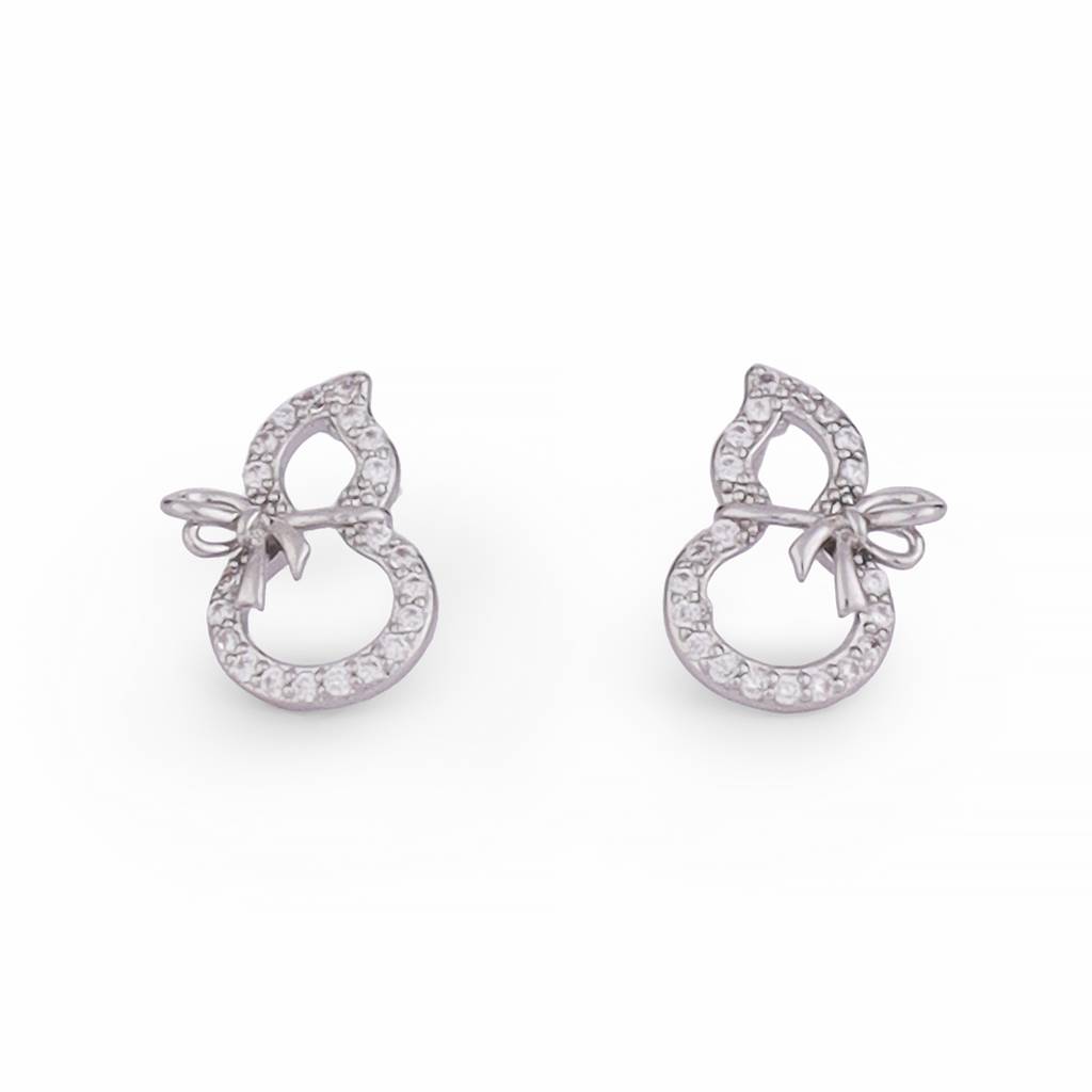 Stylish Figure 8 Shape Studded Cz Silver Plated Stud Earring For Women : 90SE65