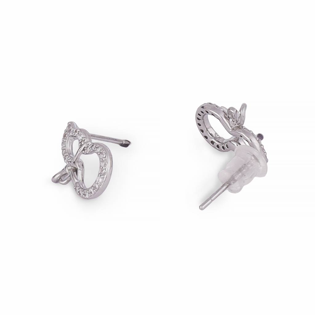 Stylish Figure 8 Shape Studded Cz Silver Plated Stud Earring For Women : 90SE65