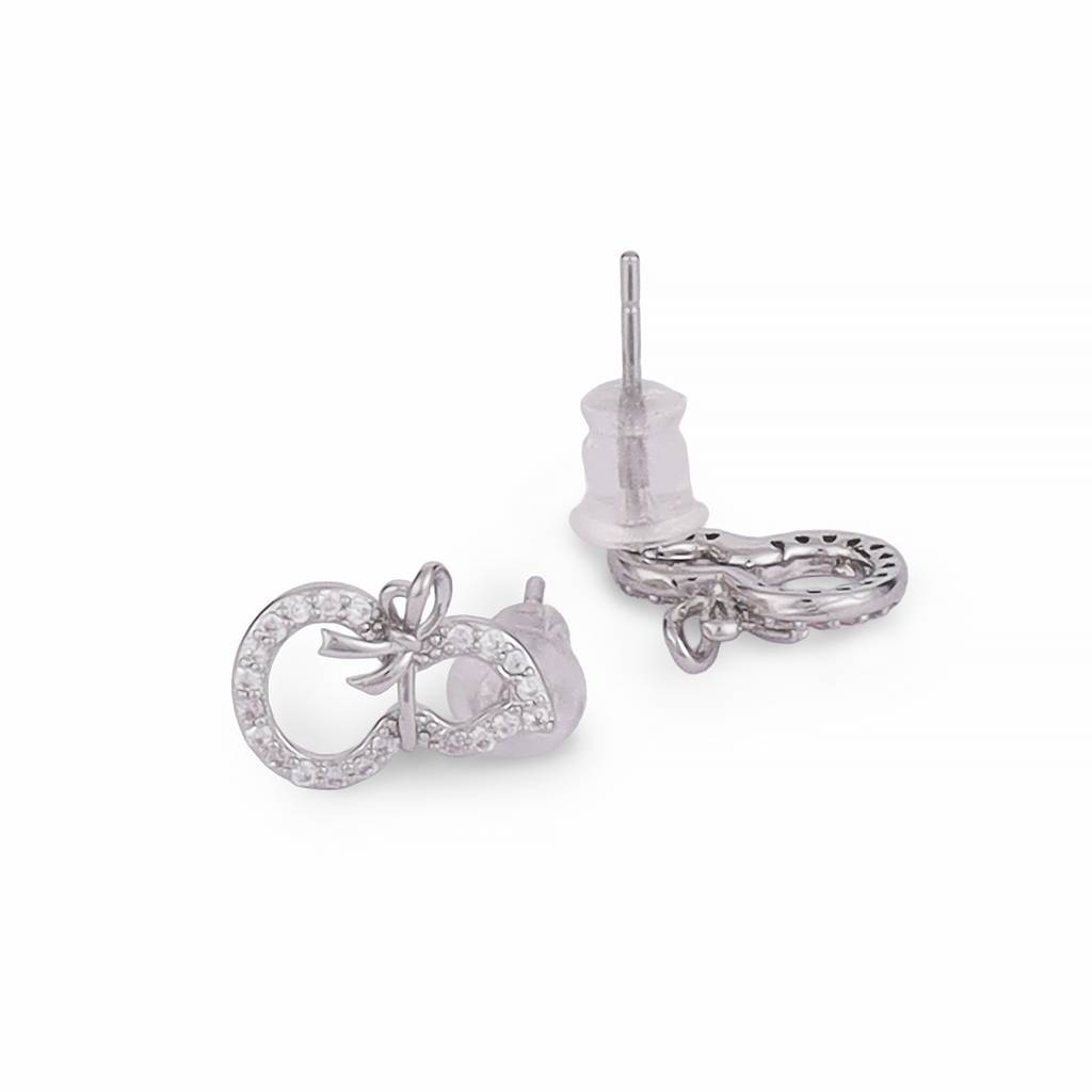 Stylish Figure 8 Shape Studded Cz Silver Plated Stud Earring For Women : 90SE65