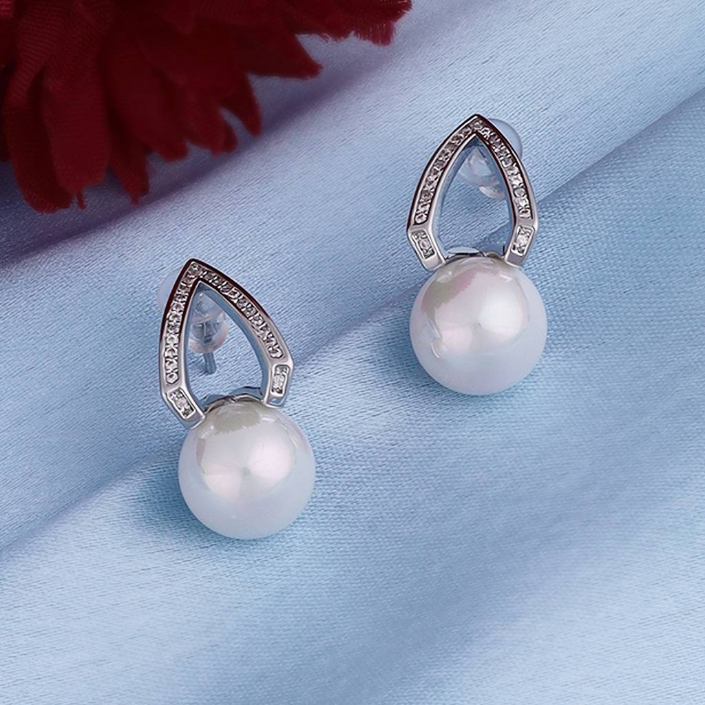 Fancy Oval Shape Studded Cz Silver Plated Combo Set Of 2 Stud Earring For Women : 90SE67_90SE35