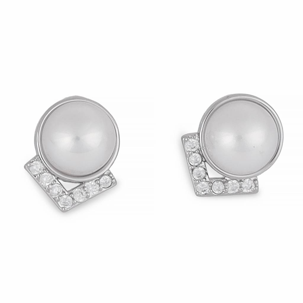 Attractive Round Mother Pearl Silver Plated Combo Set Of 2 Stud Earring For Women : 90SE18_90SE86