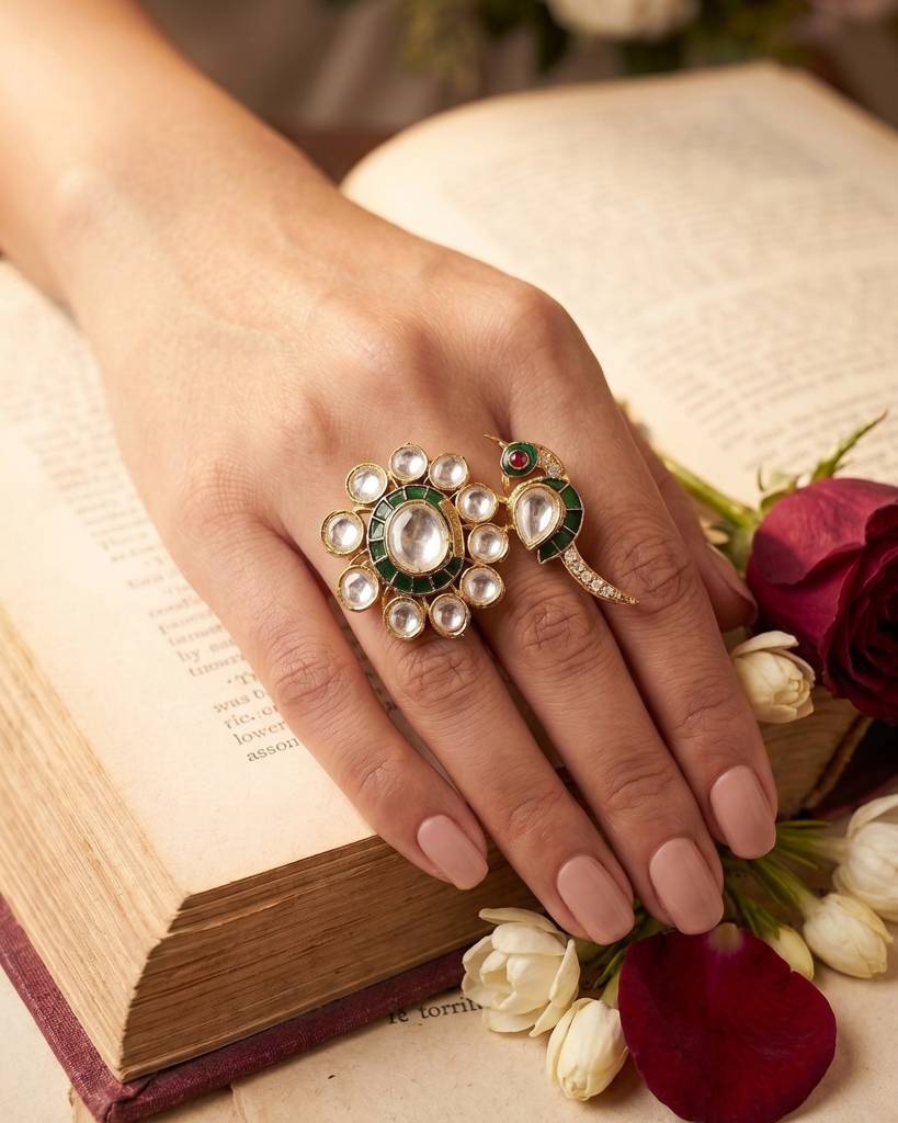 Gulmor Floral Meenakari Peacock Cocktail Ring : PR-279R