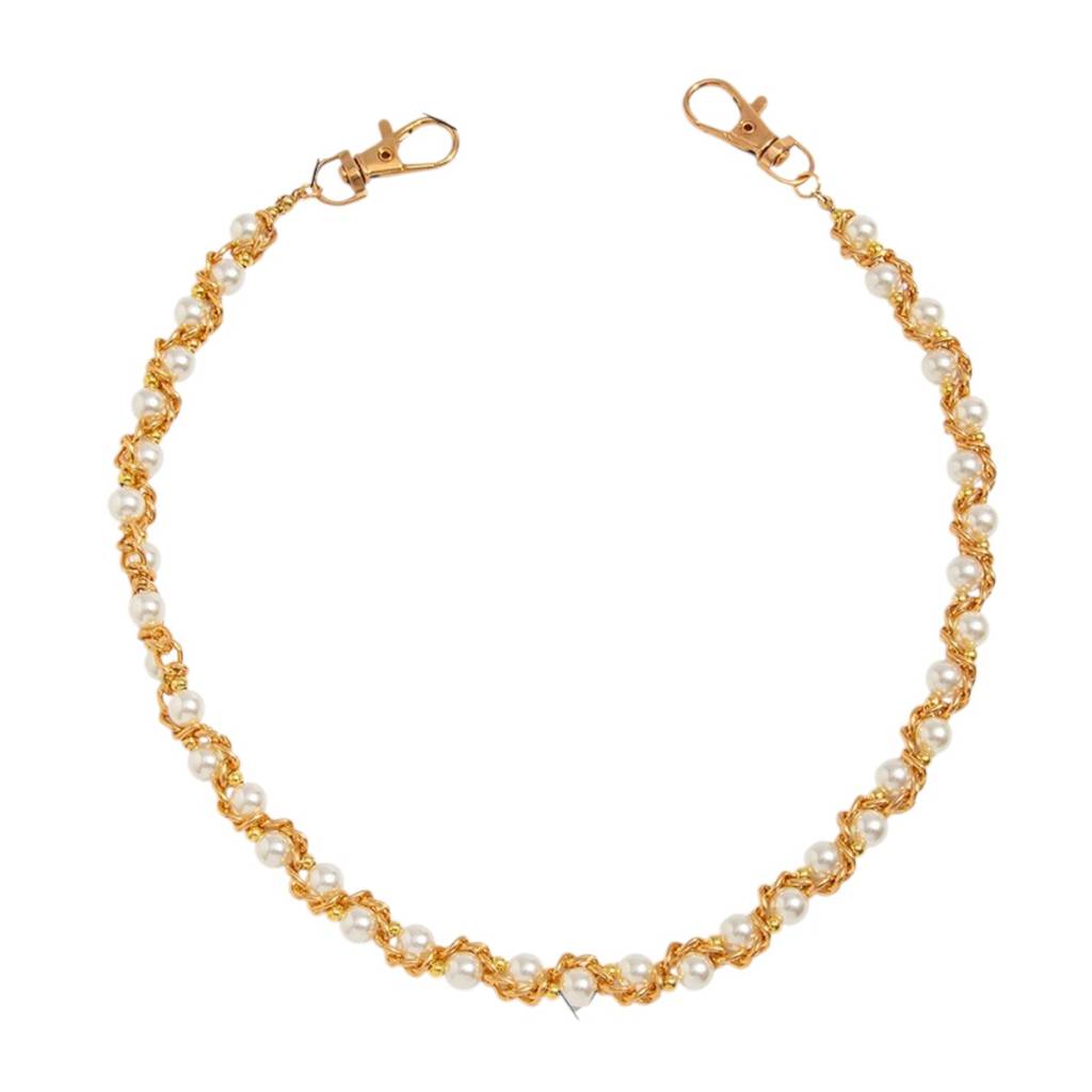 Gold Plated Anti-Tarnish Twisted White Pearl Pant Chain : ADN0825WC1734G