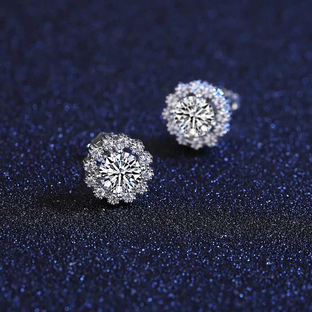 Frosted Halo Moissanite Stud Earrings And Pendant For Women And Girls : FrostedHalo_MSN005