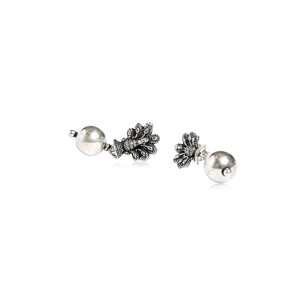 925 Pure Antique Silver Traditional Small Floral Studs | : TWP1063