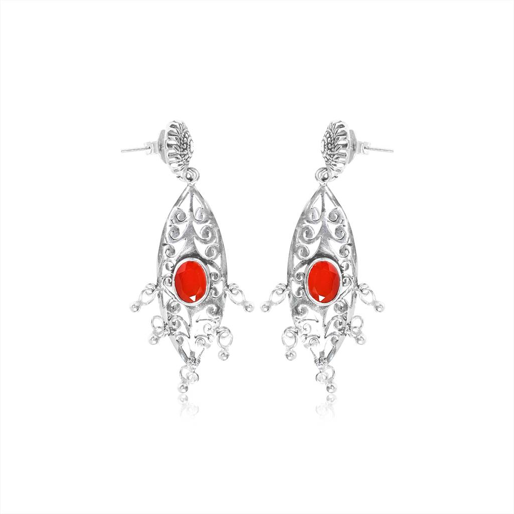 925 Pure Antique Silver Colored Stone Drop Earrings | Drop Studded Earrings : TWP1066