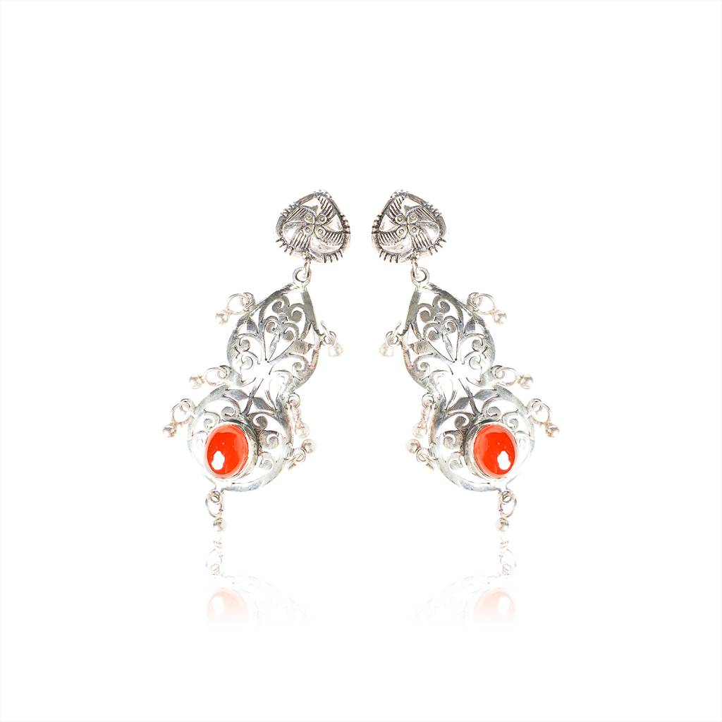 925 Pure Antique Silver Ethnic Colored Stone Danglers Earrings | : TWP1071