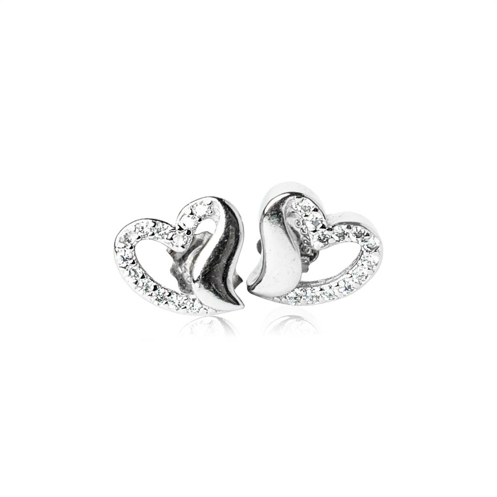 925 Pure Silver Heart Shape Studs | Diamond Heart Earrings Sterling Silver : TWP1015