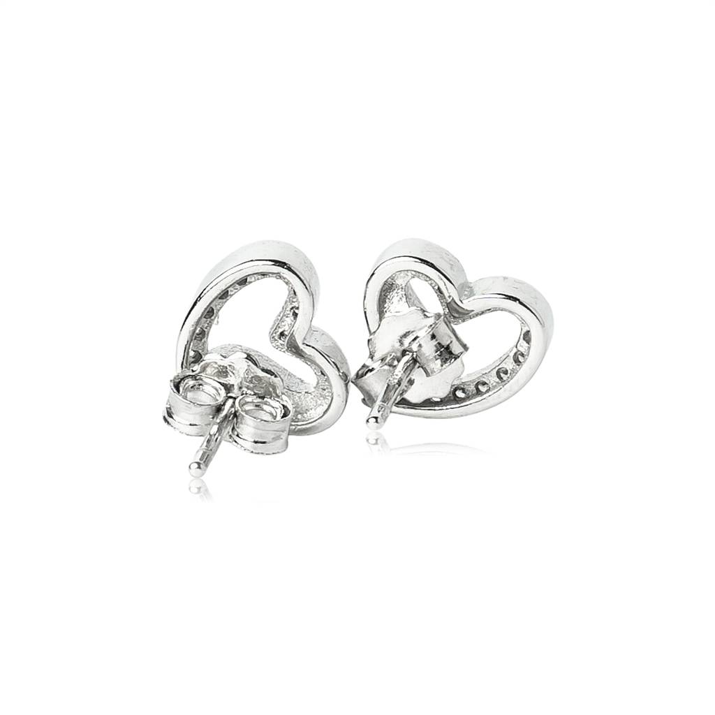 925 Pure Silver Heart Shape Studs | Diamond Heart Earrings Sterling Silver : TWP1015