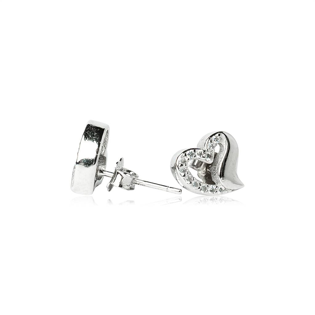 925 Pure Silver Heart Shape Studs | Diamond Heart Earrings Sterling Silver : TWP1015