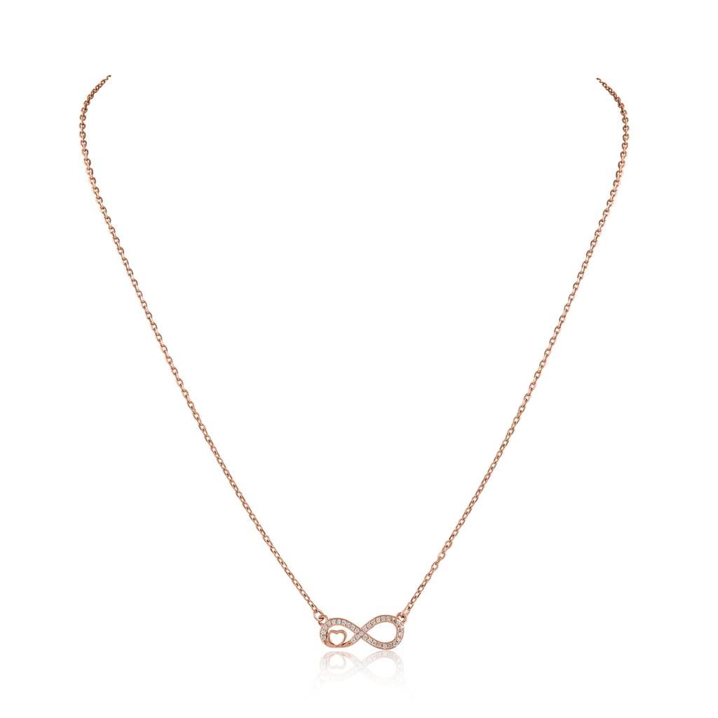 925 Sterling Silver Rose Gold Infinity & Heart Pendant Necklace With Cubic Zirconia : RJSPPN39
