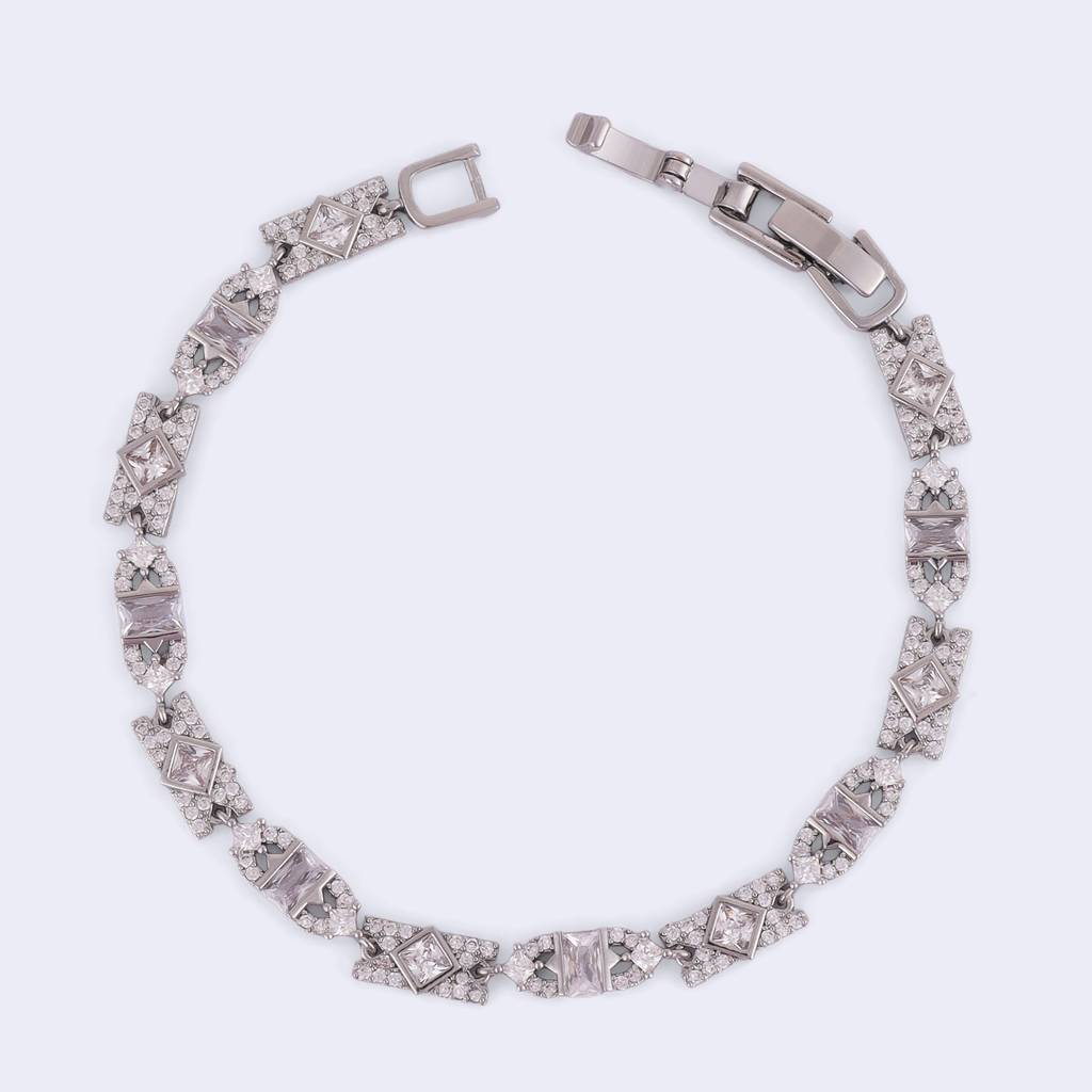 Luxurious Square Shape Silver Plated Free Size Charm Bracelet For Women : 92BT03