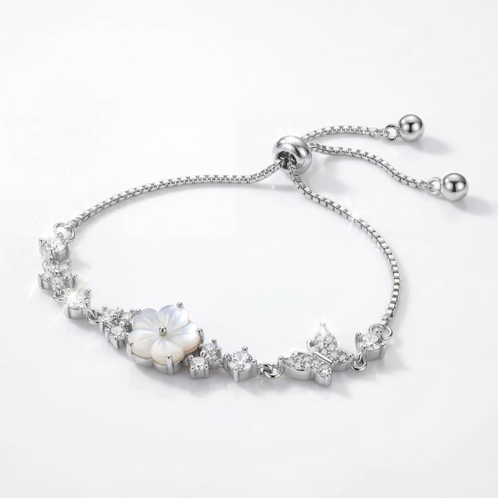 Korean Mother-Of-Pearl Blossom & Flower Bolo Bracelet : YUFSBR208