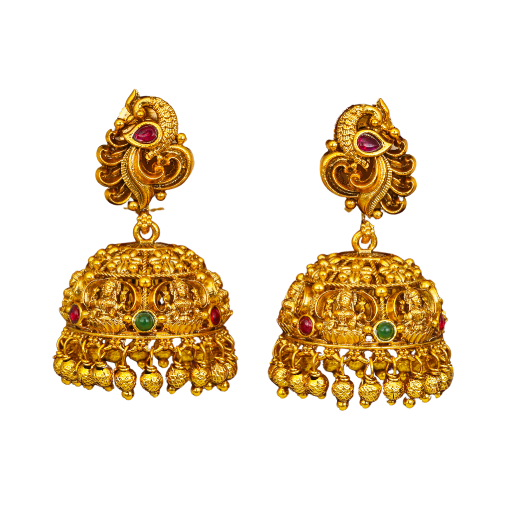 Peacock Crest Dome Jhumka | 1 Gram Gold-Plated Temple Earrings : V-675