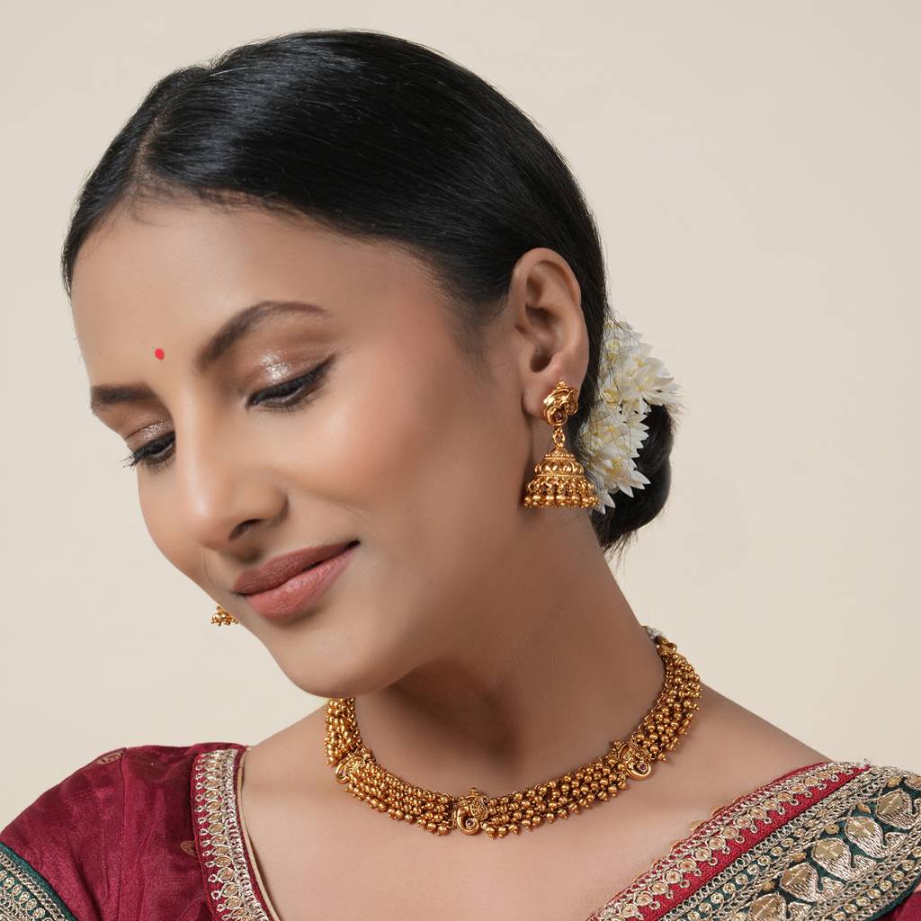 Antique Gold Plated Ganesh Earring I Temple Jewellery : SJ124