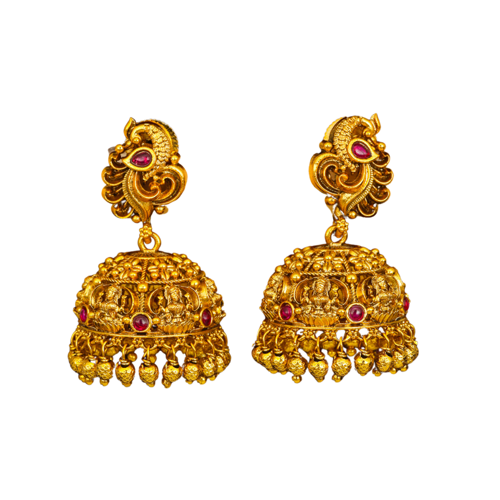 Peacock Crest Dome Jhumka | 1 Gram Gold-Plated Temple Earrings : V-675