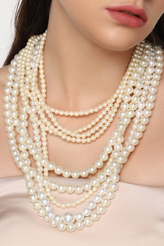 Estele Gold Plated Fascinating Two Line Pearl Necklace For Women : 9630-NKNK