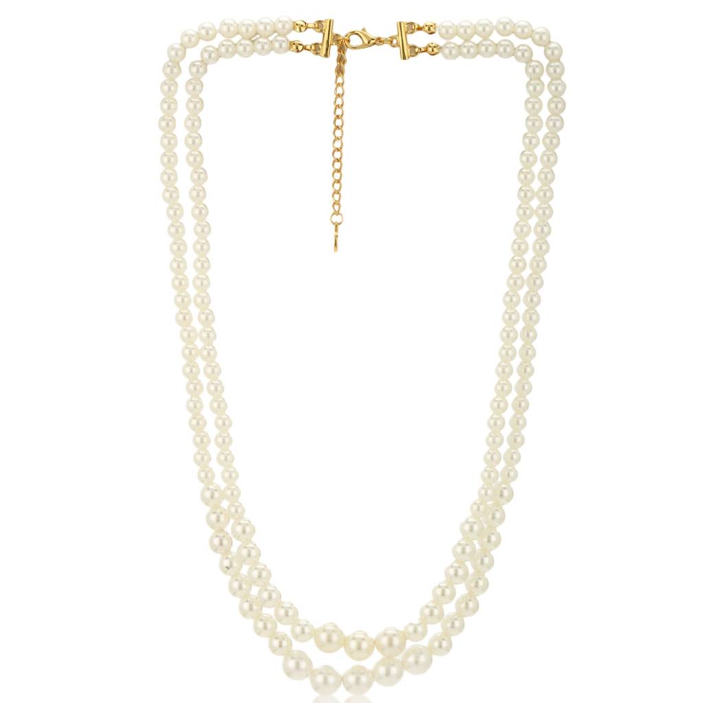 Estele Gold Plated Elegant Double Line White Pearl Necklace For Women : 9635-NKNK