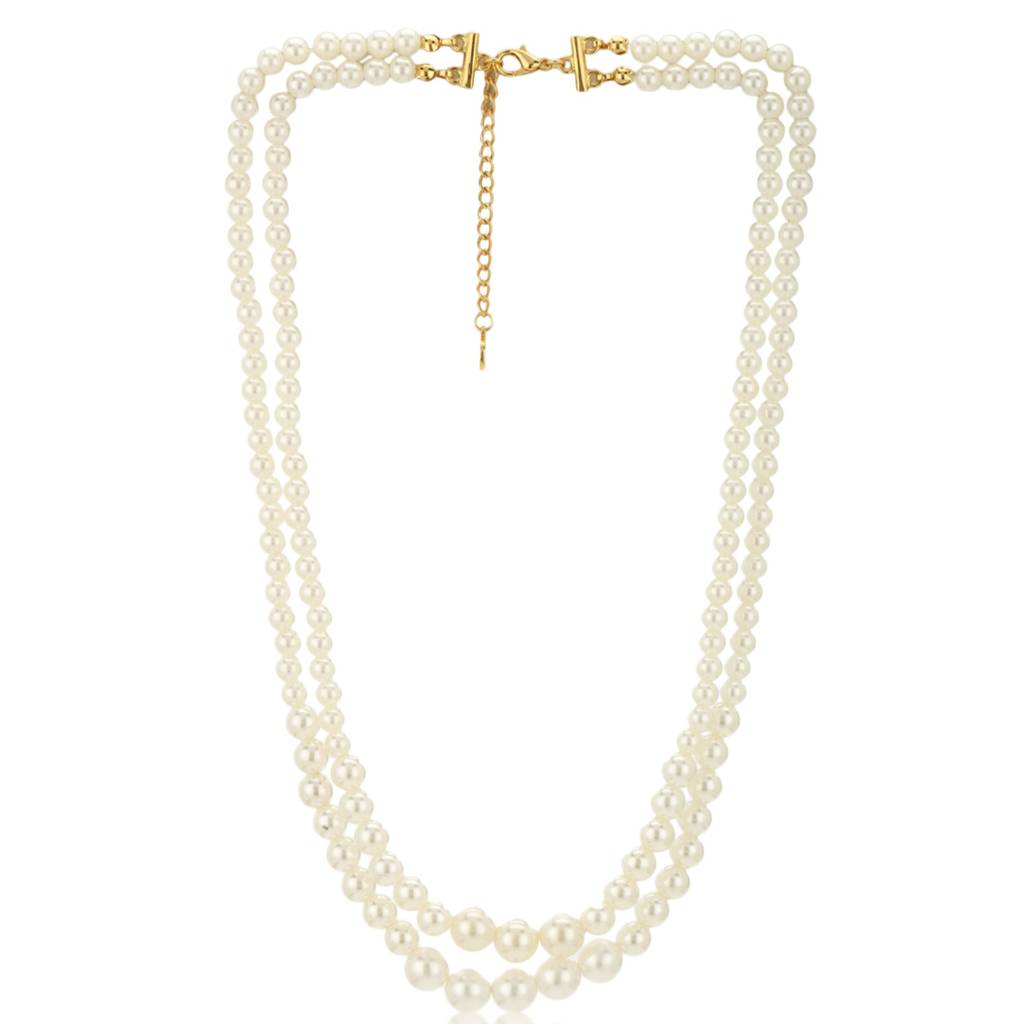 Estele Gold Plated Elegant Double Line White Pearl Necklace For Women : 9635-NKNK