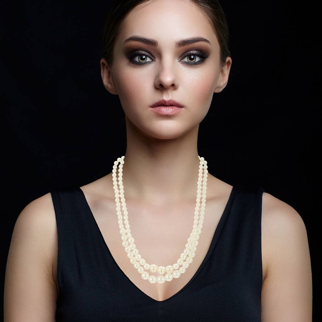Estele Gold Plated Elegant Double Line White Pearl Necklace For Women : 9635-NKNK
