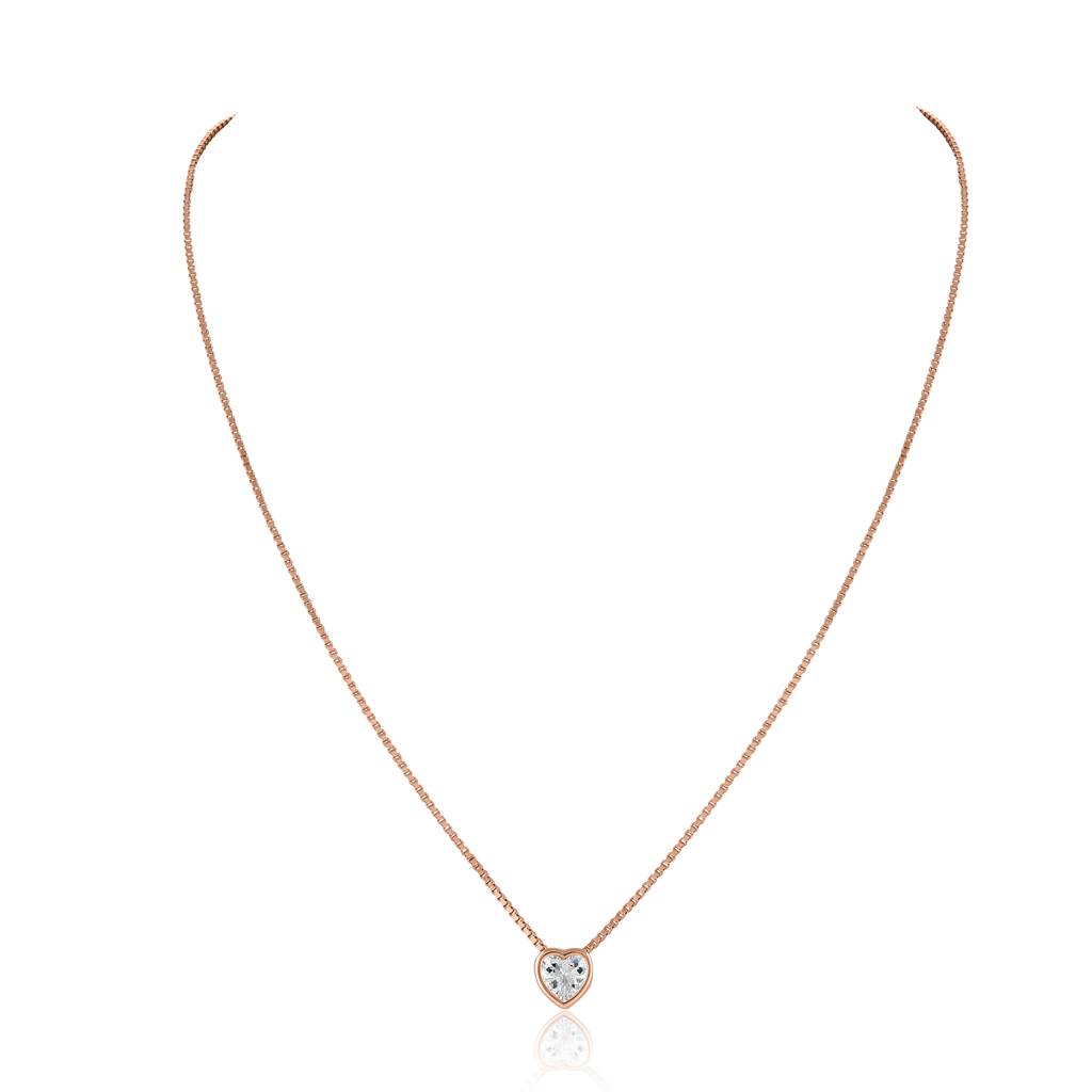 925 Sterling Silver Rose Gold Heart Solitaire Pendant Necklace : RJSPPN40