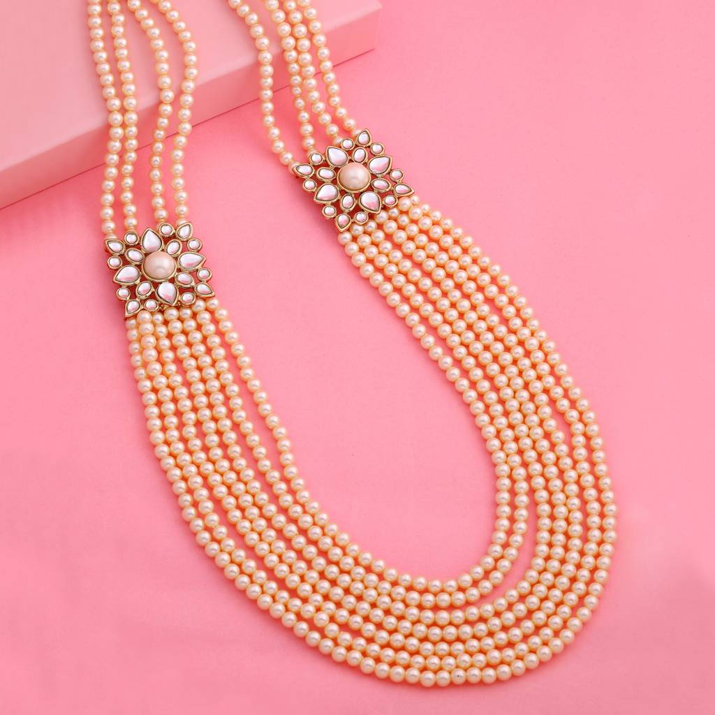 Estele Gold Plated Royal 7 String Pearl Necklace For Women : 9745-IG-NKNK