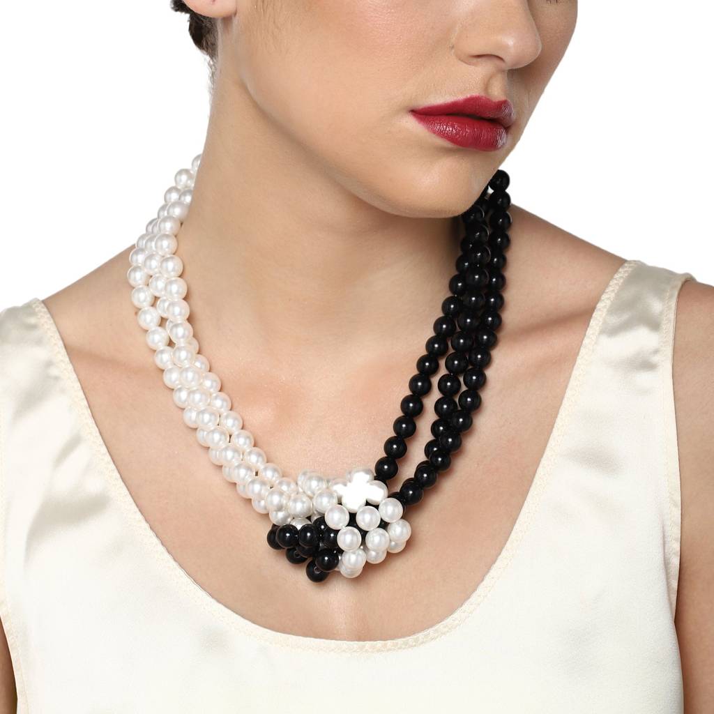 Estele Gold Plated Black And White Flux Pearl Necklace For Girls & Women : 9792-IG-NKNK