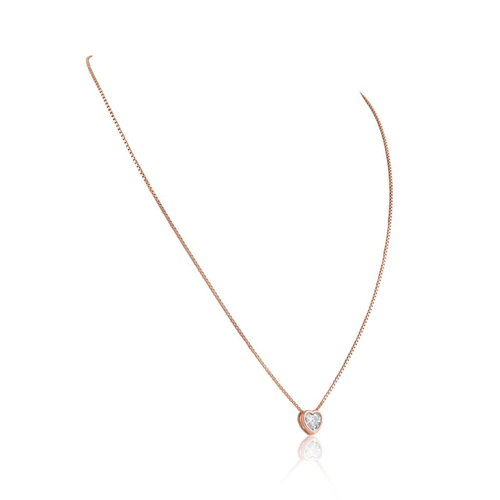 925 Sterling Silver Rose Gold Heart Solitaire Pendant Necklace : RJSPPN40